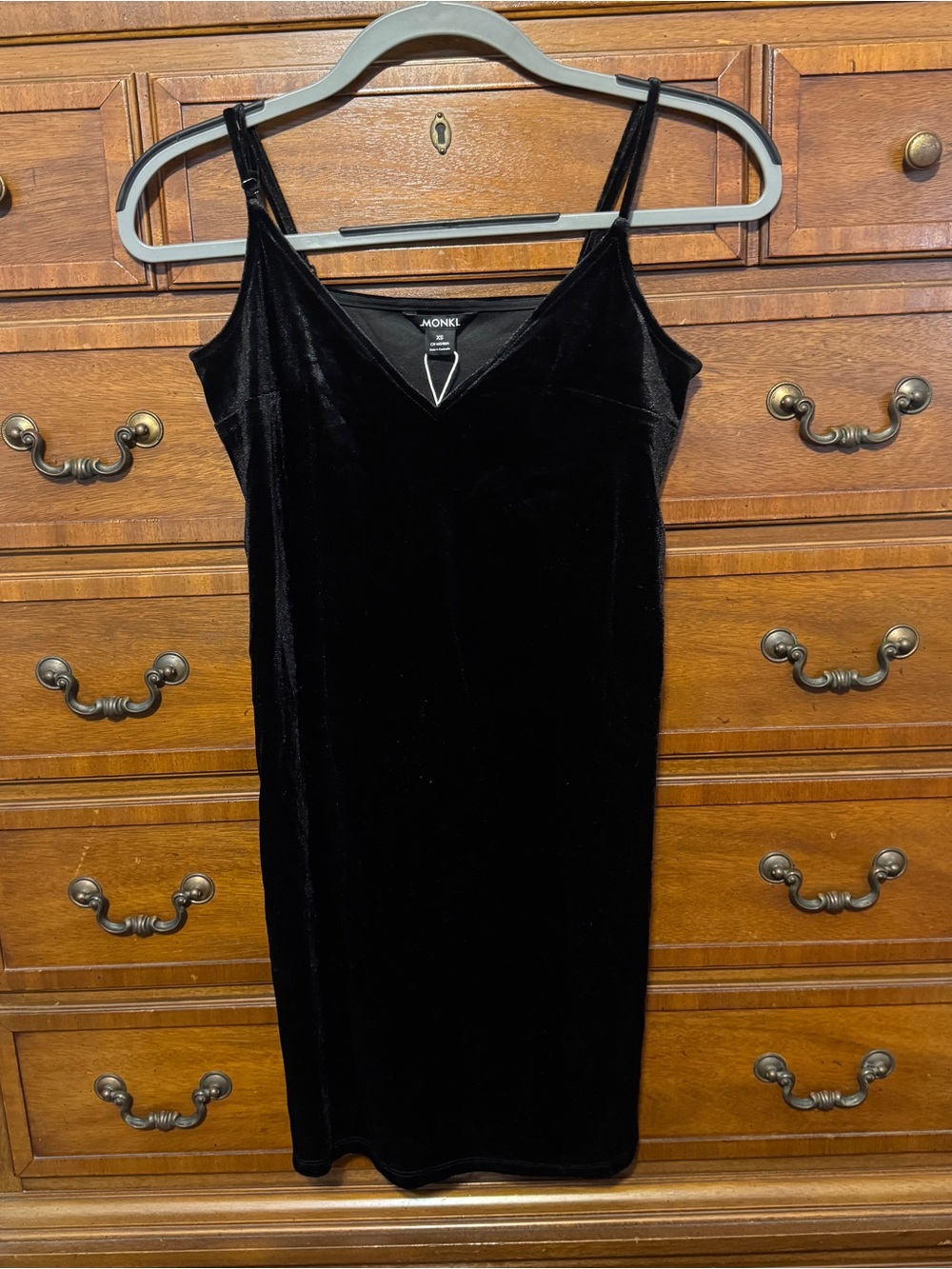 Monki Black Velvet Mini Slip Dress XS 90s Y2K Goth Whimsigoth Party NWT